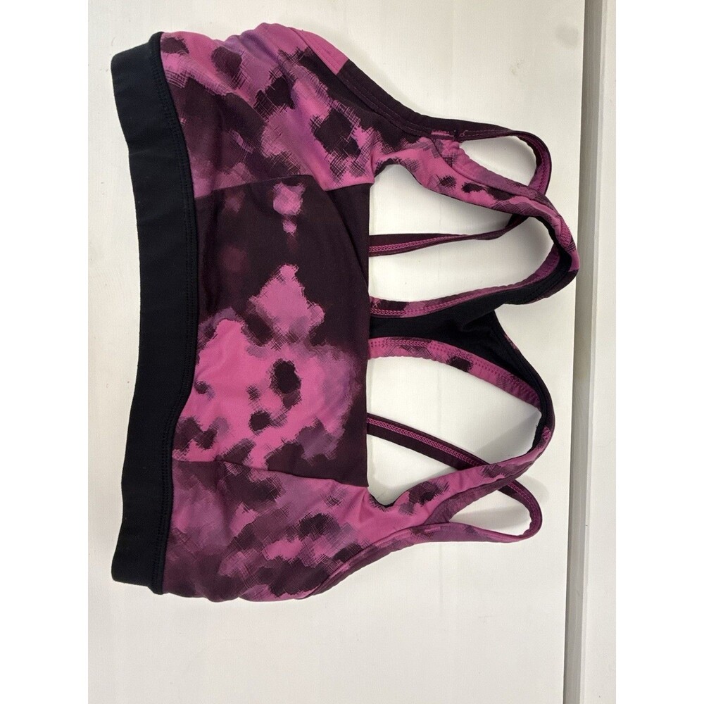 ✿ Lululemon Pink Black Strappy Sports Bra Size 8 Yoga Running Gym Top